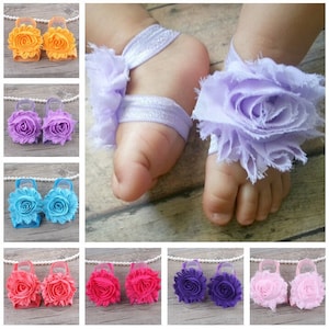 Set mit 8 Baby Barfuß Sandalen, Säugling Sommerschuhe, Baby Geschenk, Baby Zubehör, Neugeborene Schuhe, Babyschuhe, Zehenblüten, 18 Farben zur Auswahl