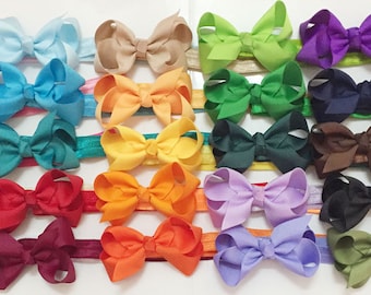25 bows baby - 3" baby Headband,hair bow with headband, infant headband bow, elastic headband set,foldover hair band, Todders headband