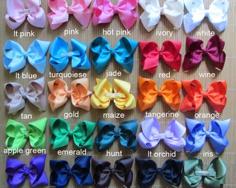 Set of 40 pcs 4 inch kid hair bows, hair bows for girls 46 colors to choose, attached with the ribbon 45mm single prong alligator clip
