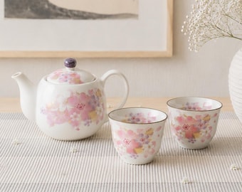 Japanese Sakura Tea Set for Cozy Japandi Home | Cherry Blossom Kyusu and Yunomi Cups | Soft Spring Tea Decor | Aesthetic Japanese Tea Ritual