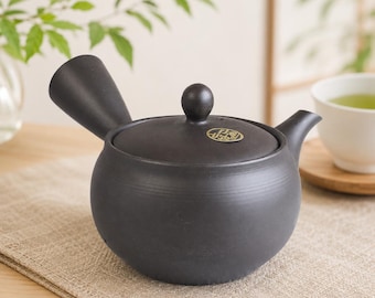 Bule Kyusu japonês artesanal, 330ml, cinza escuro | Autêntico bule de chá Tokoname Sencha | Cerâmica com alça lateral | Fabricado no Japão | Presente