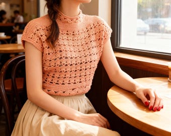 Crochet Shell Stitch T-Shirt Pattern PDF, Lacy Summer Top with Short Sleeves, Beginner Friendly Crochet Blouse, Handknit Cotton Yarn