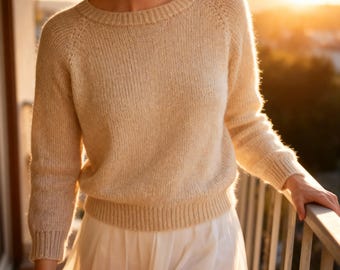 Real Easy Raglan Sweater Knitting Pattern PDF, Beginner Top Down Pullover, Cozy Minimalist Knit Jumper, Handmade Sweater, Digital Download