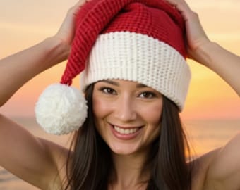 Santa Hat Crochet Pattern, Christmas Holiday Hat PDF