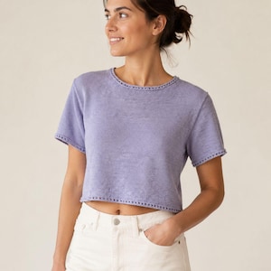 Knitted Summer Crop Top Pattern PDF, Easy Short Sleeve Tee for Women, Seamless Cotton Blend Yarn Design, Beginner Friendly Fitted Knit Top