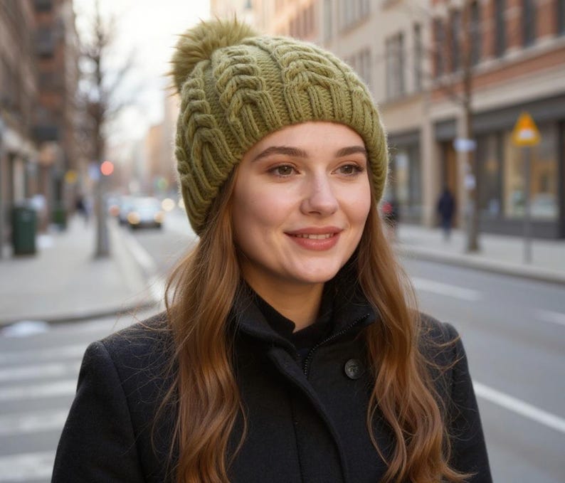 Chunky Cable Knit Beanie Pattern PDF, Winter Pom Pom Hat, Beginner ...