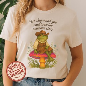 Cottagecore Cowboy Frog T-Shirt – Retro Mushroom Graphic Tee