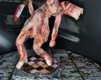 Silent Hill Nurse Inspired Figure – Handmade Needle Felt Horror Sculpture – Gothic Game Art