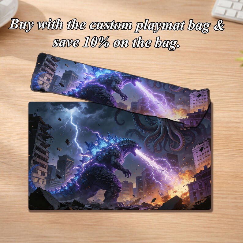 MTG Playmat With Zones- Godzilla Cthulhu Battle Inspiration, 24