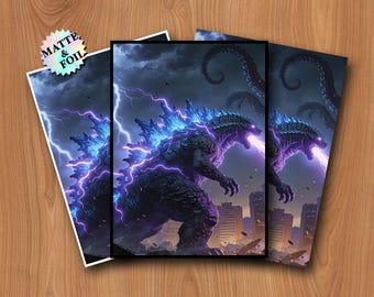 MTG Sleeves Matte, Battle Godzilla Inspiration Art Card Sleeves, Foil/Holo, Gamer Gifts