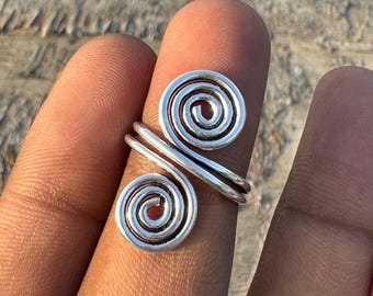 Handmade Sterling Silver Spiral Ring: Adjustable Boho Statement Jewelry