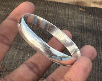 Handmade Polished Sterling Silver Bangle - Minimalist 925 Silver Cuff
