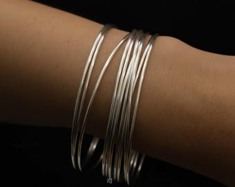 Dainty Sterling Silver Stacking Bangles - Set of 10