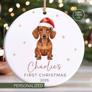 Dachshund Ornament Keepsake, personalized puppy's first Christmas ornament, pets first Christmas ornament, perfect gift for Dachshund mom, unique Christmas gift for dog lovers, celebrates puppy’s first holiday, keepsake ornament for dachshund lovers