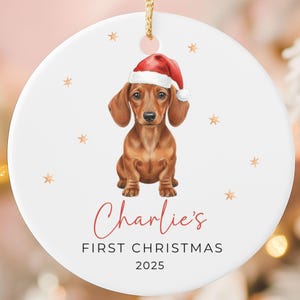 Puppy's First Christmas Ornament, personalized Dachshund ornament keepsake, pets first Christmas ornament, perfect for Dachshund mom, unique dog lover gift, commemorates your dachshund puppy’s first Christmas.