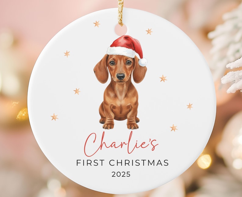 Puppy's First Christmas Ornament, personalized Dachshund ornament keepsake, pets first Christmas ornament, perfect for Dachshund mom, unique dog lover gift, commemorates your dachshund puppy’s first Christmas.