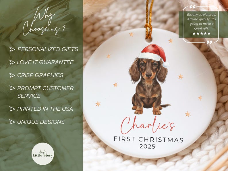 Dachshund Ornament Keepsake Personalized Puppy's First Christmas Ornament Dachshund Gifts Pets first Christmas Ornament for Dachshund Mom image 3