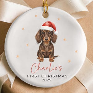 Personalized Dachshund Ornament Keepsake, pets first Christmas ornament, puppy's first Christmas ornament, perfect gift for Dachshund mom, dog lover keepsake, unique Christmas ornament for celebrating your dachshund puppy’s first holiday