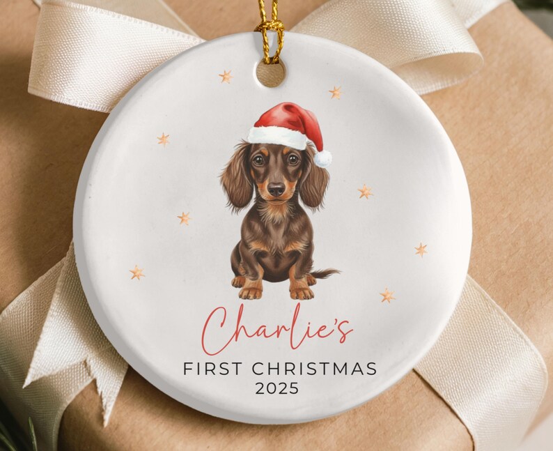 Personalized Dachshund Ornament Keepsake, pets first Christmas ornament, puppy's first Christmas ornament, perfect gift for Dachshund mom, dog lover keepsake, unique Christmas ornament for celebrating your dachshund puppy’s first holiday