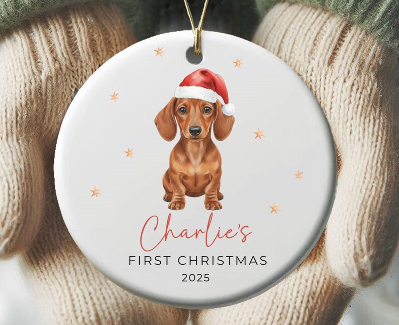 Personalized Dachshund Ornament Keepsake, puppy's first Christmas ornament, pets first Christmas ornament, ideal gift for Dachshund mom, dog lover Christmas gift, festive ornament to celebrate your pup’s first holiday season