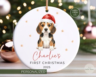 Beagle Dogs First Christmas Ornament Keepsake for Puppys 1st Xmas Gift for Beagle Mom Personalized Puppys First Christmas Tree Decoration
