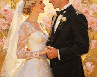 Custom Wedding Oil Painting from Photo, Personalized Couple Portrait, Hand-Painted Wedding Anniversary Gift, Custom Art Commission
