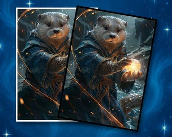 MTG Card Sleeves, Fantasy Otter Mage Bloomburrow Sleeves, Standard Size, Matte/ Foil.