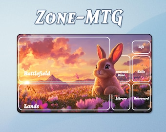 Tapete de juego Rabbit Sunset MTG, 24 x 14'' y 31 x 15.5'', 3 mm de grosor, opciones de costura/zona.