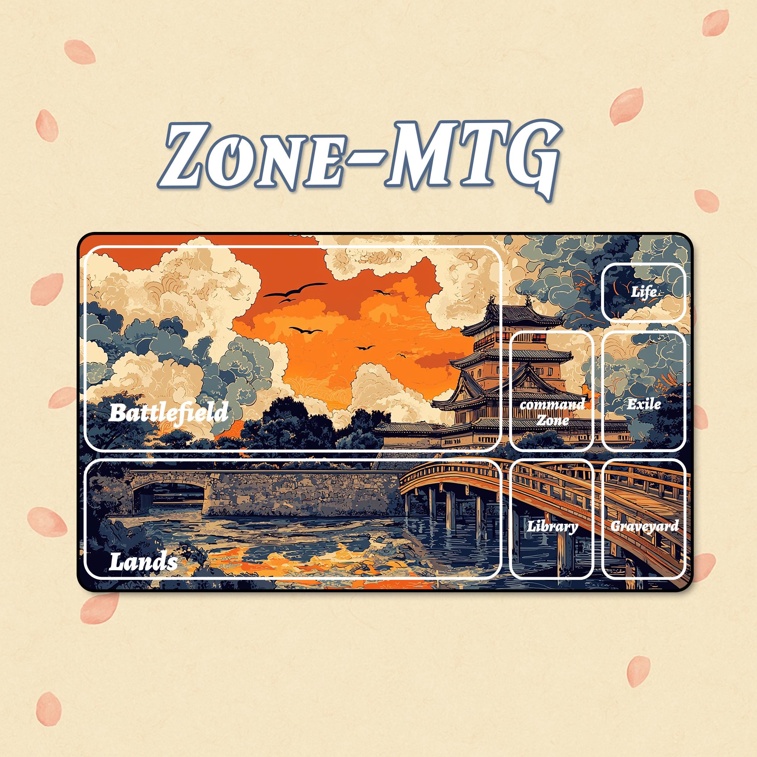 MTG Playmat – Ukiyo-e Castle Sunset Art, TCG Playmat 24''x14