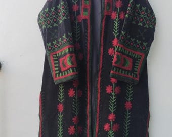 Floral Embroidered Velvet Suzani Coat: Bohemian Cotton Long Coat Woman's