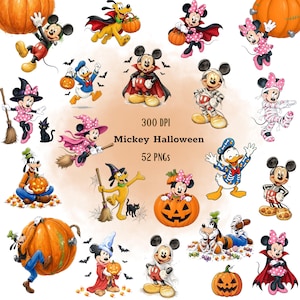 50+ Musse Halloween Clipart-paket • Akvarell PNG-filer • Läskigt party • Direktnedladdning - Musse Halloween Akvarell Clipart