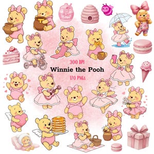 170+ Winnie the Pooh Clipart: Pink Hunny PNG Designs (Digital Download)