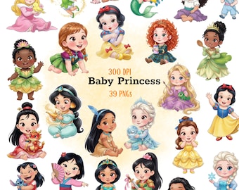 Little Baby Princess Clipart Bundle,  PNG Fairytale Girls, Storybook Princesses Clip Art, Kids Party, Nursery Decor, Commercial Use