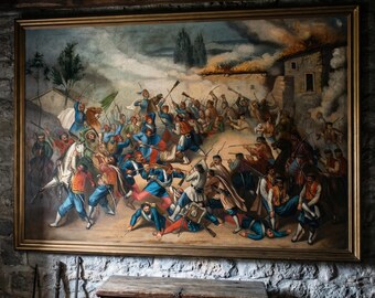 Battle of Montenegrins with Turks by Djura Jaksic, Framed Canvas Art, Balkan Historical Painting Reproduction, Classic Fine Art Wall Decor