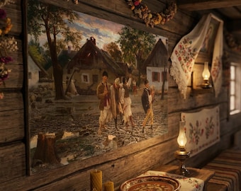 Vesela braca (Happy Brothers, 1887) - Uros Predic | Serbian Village Celebration Canvas Art | Wedding & Festive Scene