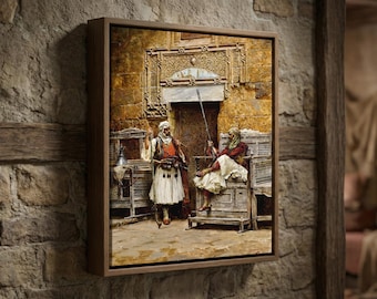 Dva Basibozuka Canvas Wall Art, Serbian Oriental Painting by Paja Jovanovic, Framed Cultural Print