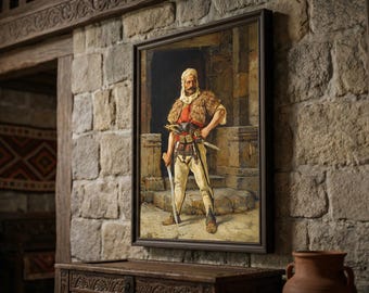 Srpski ratnik, Serbian Warrior Canvas Wall Art, Historical Painting by Paja Jovanovic, Framed Balkan Art Print