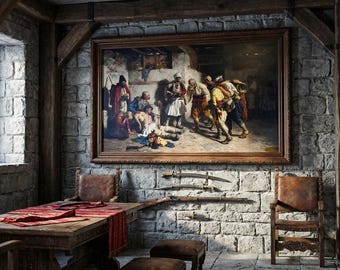 Ranjeni Crnogorac Canvas Wall Art by Paja Jovanović, Framed Serbian Cultural Painting Reproduction, Fine Art Print for Home Decor or Gift