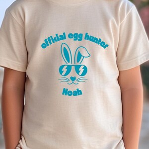 Happy Easter custom shirt for Kids, official egghunter with name, custom bunny shirt image 2