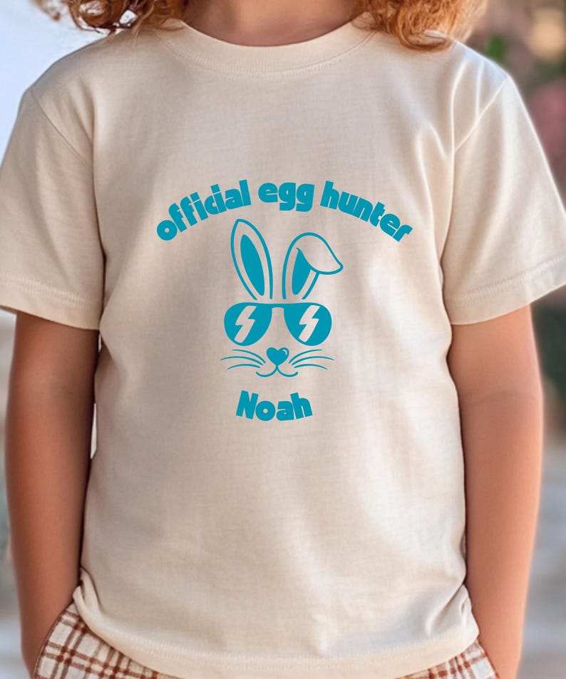 Happy Easter custom shirt for Kids, official egghunter with name, custom bunny shirt image 2