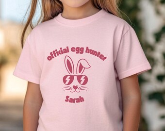 Happy Easter custom shirt for Kids, official egghunter with name, custom bunny shirt
