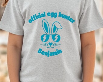Happy Easter custom shirt for Kids, official egghunter with name, custom bunny shirt for boys and girls