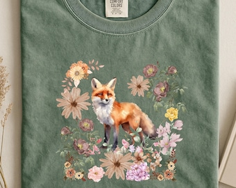 Flower Fox Shirt, Wood Shirt Vintage Flower, Wood Lover Gift, wildflower meadow, forest love, fairytale