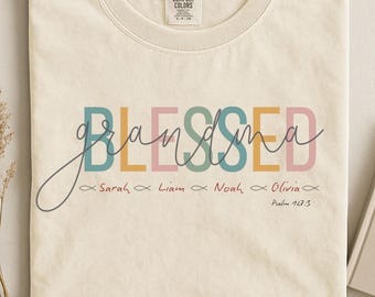 Custom comfort colors shirt, Blessed grandma shirt, personalized christian nana shirt, gift for mothers day, custom mimi shirt, grandma gift