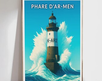 Poster - Ar-Men Lighthouse - Brittany, Finistère - Illustration, Vintage Poster