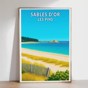 Poster - Sables d'Or les Pins - Brittany, Côtes-d'Armor - Illustration, Vintage Poster