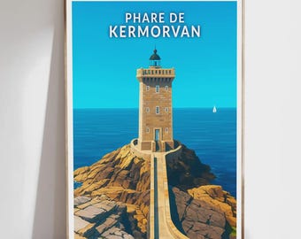 Poster - Kermorvan Lighthouse - Brittany, Finistère - Illustration, Vintage Poster