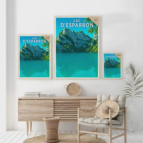 Poster - Esparron Lake - Provence, Luberon - Illustration, Vintage
