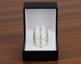 925 Sterling Silver Mandala Ring: Handmade Filigree, Adjustable Boho Mandala Jewelry