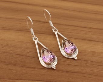 Ametrine Teardrop Earrings | Sterling Silver, Handmade Dangle Jewelry